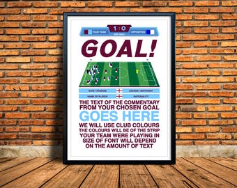 Custom Unframed Football Goal Poster | Commentary Print | Celebration | Living Room/Man Cave/Bedroom/Kitchen | A5/A4/A3/A2/A1/A0