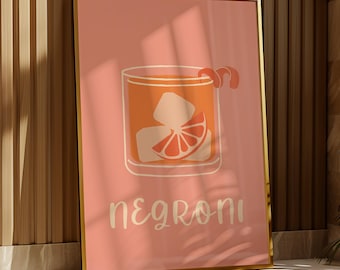 Negroni Orange Cocktail Print | Alcohol | Garden/Kitchen Bar | Man cave | Kitchen Disco | Vintage | Retro | Fun | Party | A5/A4/A3/A2/A1/A0