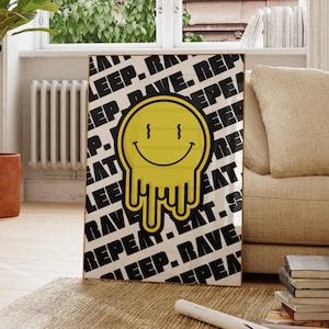 Impresión "Comer, dormir, rave, repetir" / Acid House, sonrisa / Años 90 / Raving / Música house / Arte mural para sala de estar, dormitorio y cocina / Tamaño A5/A4/A3/A2/A1/A0