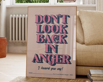 Unofficial Don't Look Back In Anger Inspired Print | Gallagher | Living Room/Bedroom/Kitchen Wall Art | A5/A4/A3/A2/A1/A0