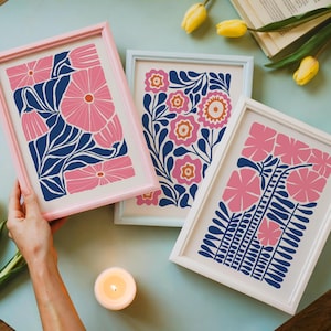 Set of 3 Prints | Henri Matisse Floral Print | Botanical | Colourful Scandinavian | Living Room/Bedroom/Kitchen Wall Art | A5/A4/A3/A2/A1/A0