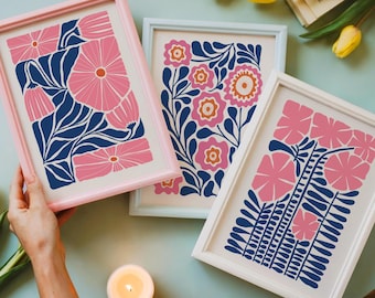 Set of 3 Prints | Henri Matisse Floral Print | Botanical | Colourful Scandinavian | Living Room/Bedroom/Kitchen Wall Art | A5/A4/A3/A2/A1/A0