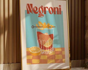 Impression cocktail orange Negroni | Alcool | Bar de jardin/cuisine | Homme des cavernes | Discothèque de cuisine | millésime | Rétro | Amusant | Fête | A5/A4/A3/A2/A1/A0