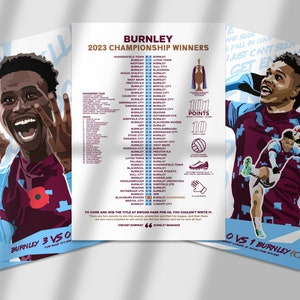Unofficial Set of 3 Prints | Burnley | Tella | Fixtures | Benson | Living Room/Bedroom/Kitchen Wall Art | A5/A4/A3/A2/A1/A0