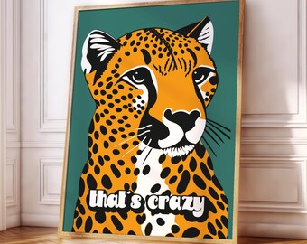 Funny Cheetah Poster Print | Wildlife | Jungle | Animal | Green | Gallery Wall | Living Room/Bedroom/Kitchen Wall Art | A5/A4/A3/A2/A1/A0