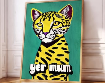 Funny Cheetah Poster Print | Wildlife | Jungle | Animal | Green | Gallery Wall | Living Room/Bedroom/Kitchen Wall Art | A5/A4/A3/A2/A1/A0