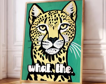 Funny Cheetah Poster Print | Wildlife | Jungle | Animal | Green | Gallery Wall | Living Room/Bedroom/Kitchen Wall Art | A5/A4/A3/A2/A1/A0