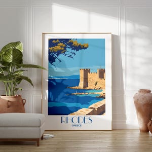 Griechenland | Rhodos | Altstadt | Vintage Reise Poster | Reise-Druck | Meer | Sonnenuntergang | Wohnzimmer/Schlafzimmer/Küche Wall Art | A5/A4/A3/A2/A1/A0