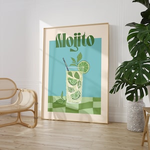 Mojito Grüner Cocktail Druck | Rum | Alkohol | Garten/Küchenbar | Männerhöhle | Küche Disco | Jahrgang | Retro | Party | A5/A4/A3/A2/A1/A0
