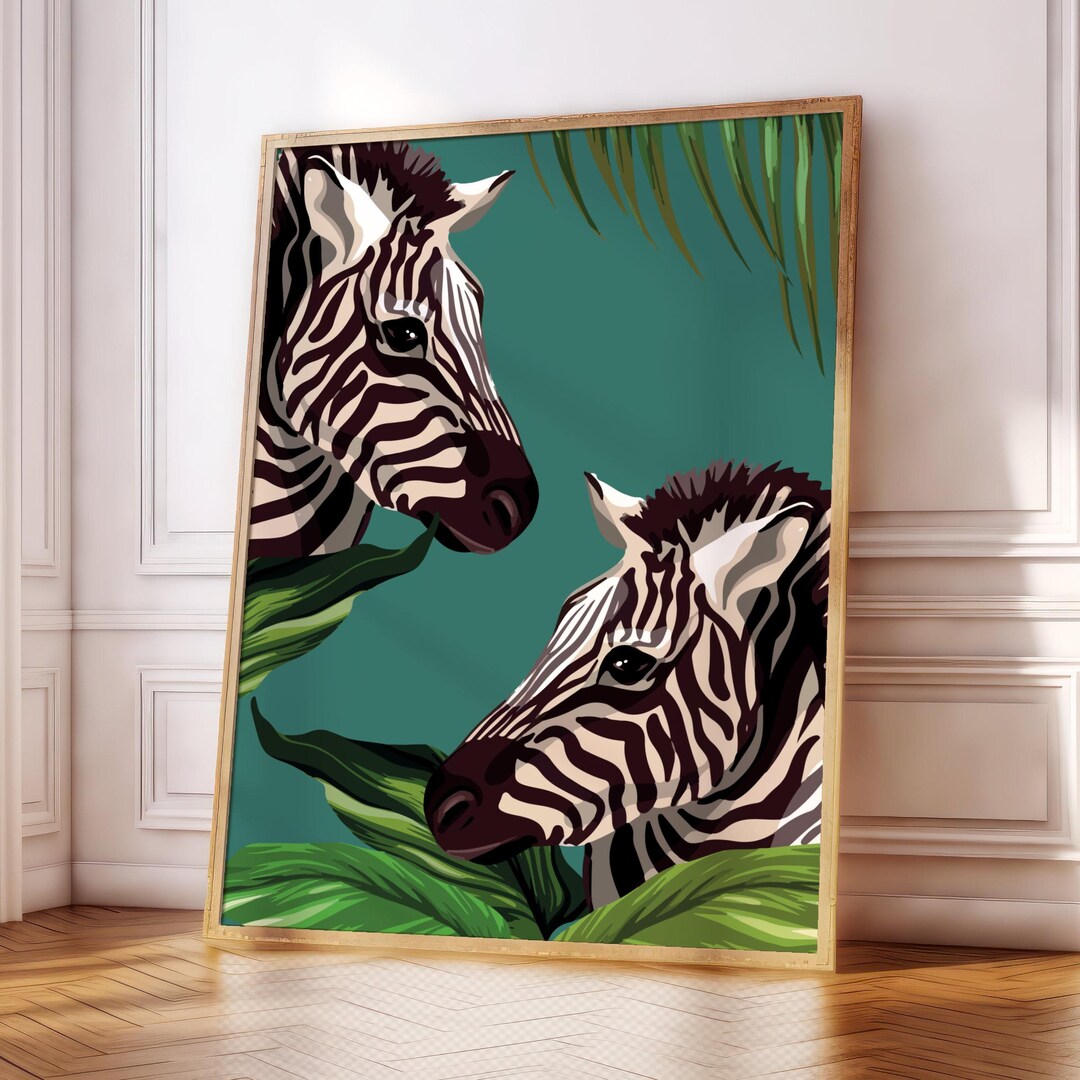 【約30cm】PASTELRIB アートポスター（A4サイズ）#7911 Zebra Poster Print | Pink | Green | Wildlife Plants Jungle | Boho