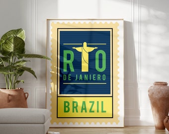 Brazil | Rio | Christ | Vintage Travel Poster | Travel Stamp Print Collection | Living Room/Bedroom/Kitchen Wall Art | A5/A4/A3/A2/A1/A0
