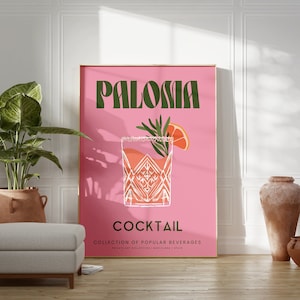 Impresión de cóctel Paloma Pink / Tequila / Alcohol / Jardín/Cocina Bar / Cueva del hombre / Discoteca / Vintage / Retro / Fiesta / A5/A4/A3/A2/A1/A0