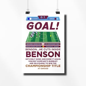 Unofficial Unframed Burnley FC Poster | Manuel Benson Goal Print | Turf Moor | Living Room/Man Cave/Bedroom/Kitchen | A5/A4/A3/A2/A1/A0