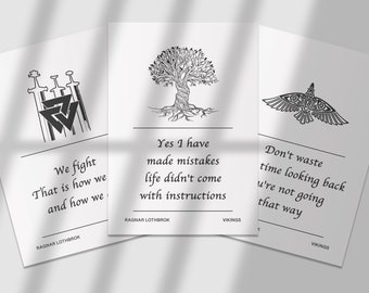 Unofficial Set of 3 Prints | Vikings | Ragnar Lothbrok | Odin | Raven | Ax | Living Room/Bedroom/Kitchen Wall Art | A5/A4/A3/A2/A1/A0