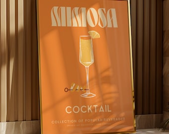 Mimosa Orange Cocktail Print | Champagne | Garden/Kitchen Bar | Man cave | Kitchen Disco | Vintage | Retro | Party | A5/A4/A3/A2/A1/A0