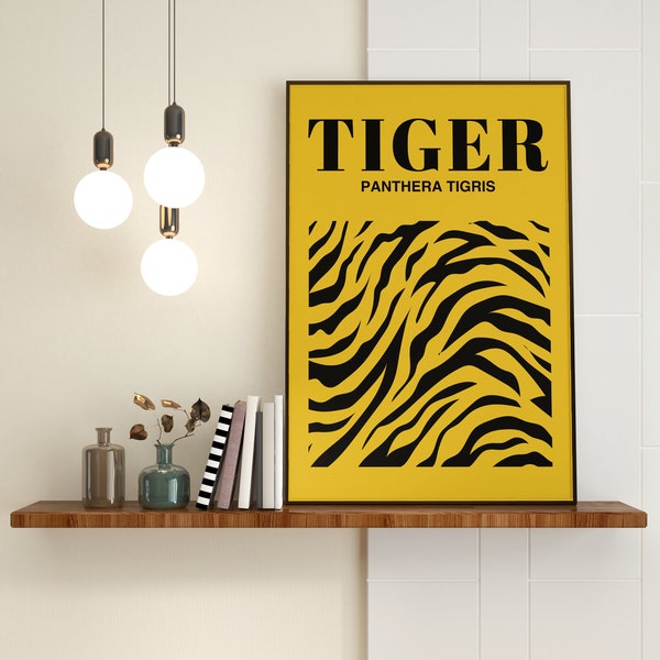 Tiger Poster Print | Pink Grey White Mustard | Digital Prints | Gallery Wall | Living Room/Bedroom/Kitchen Wall Art | 4x6/A5/A4/A3/A2/A1