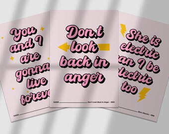 Unofficial Set of 3 Prints | Oasis | Gallagher | Indie Music Lyrics | Living Room/Bedroom/Kitchen Wall Art | A5/A4/A3/A2/A1/A0