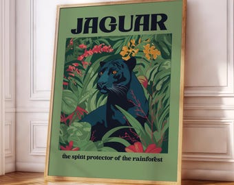 Jaguar Poster Print | Rainforest | Jungle | Animal Lovers | Nature | Kids Room | Living Room/Bedroom/Kitchen Wall Art | A5/A4/A3/A2/A1/A0