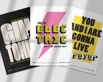 Unofficial Set of 3 Prints | Oasis | Gallagher | Indie Music Lyrics | Living Room/Bedroom/Kitchen Wall Art | A5/A4/A3/A2/A1/A0