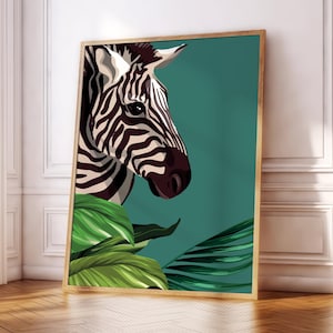 Zebra Poster Print | Pink | Green | Wildlife Plants Jungle | Boho | Gallery Wall | Living Room/Bedroom/Kitchen Wall Art | A5/A4/A3/A2/A1/A0