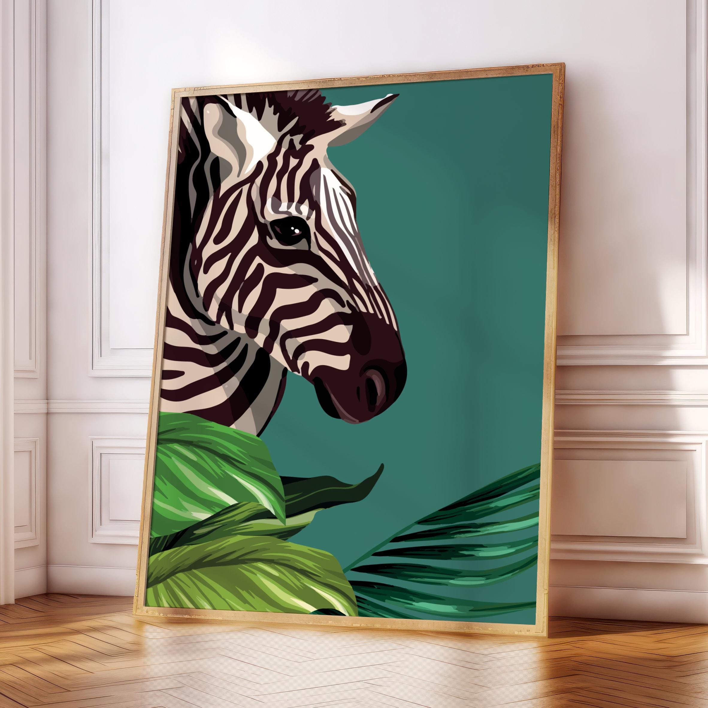 Zebra Poster Print | Pink | Green | Wildlife Plants Jungle | Boho