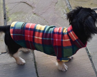 Tartan Dachshund Fleece Jumper: Custom Fit Dog Coat