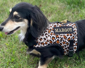 Leopard Print Dachshund Harness: No-Rub Soft Mesh, Custom Fit