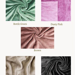 May include: A colour chart displaying fabric swatches in Bottle Green, Dusty Pink, Brown, Mushroom, and Black. The text "Colour Chart" is at the top, with the Chic Pup Co. logo. Website and social media details are at the bottom.