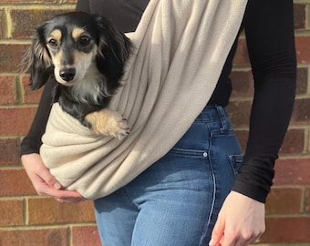 Fleece Dachshund Sling, Small Dog Carrier, Anxious Pet Travel Bag