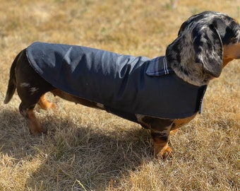 Custom Wax Dachshund Coat: Waterproof Navy Plaid Lined Raincoat