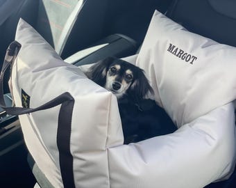 Waterproof Small Dog Car Seat, Sherpa Fleece Cushion, Personalised Car Bed