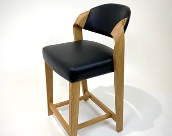 Custom Counter Height Stool, Solid Oak Heigh Chair in Leather, Wooden Counter Stools, Bar stools with back, Kitchen stool, High Chair