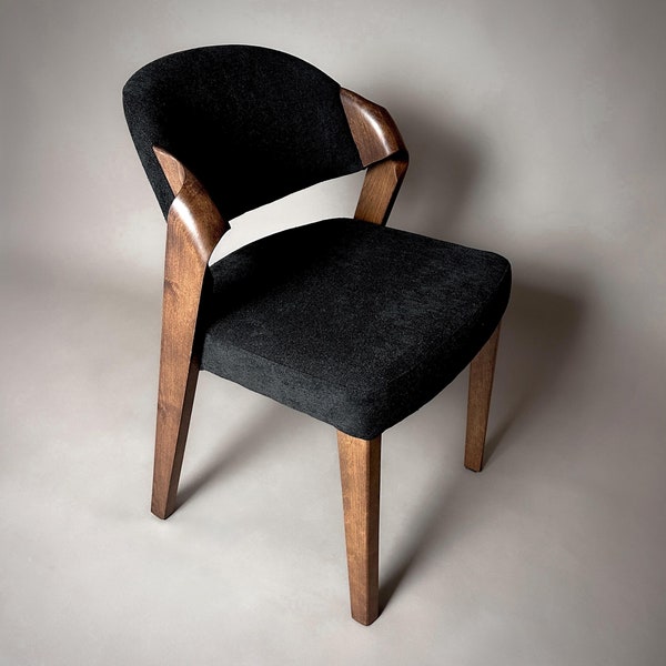 Sillas de comedor artesanales tapizadas en tela negra, sillas altas y cómodas para el comedor, silla contemporánea de nogal para la mesa del comedor.