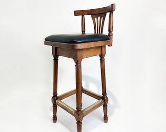 Solid wood Bar Stools in oak, Counter height stool, Bar Furniture, Counter stools, Vintage Bar Stools with back, Wooden bar chair in leather
