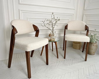 Contemporary Upholstered Dining Chairs, Fully Handcrafted Side Chairs, Boucle Dining chair - Very comfortable chairs for prolonged sitting