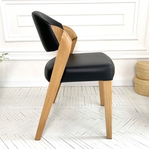 White Oak Dining Chair "ANDY" in Soft Black Leather, High Quality Wooden Dining Chairs, Custom Chair for Dining Table, Handcrafted Furniture image 5