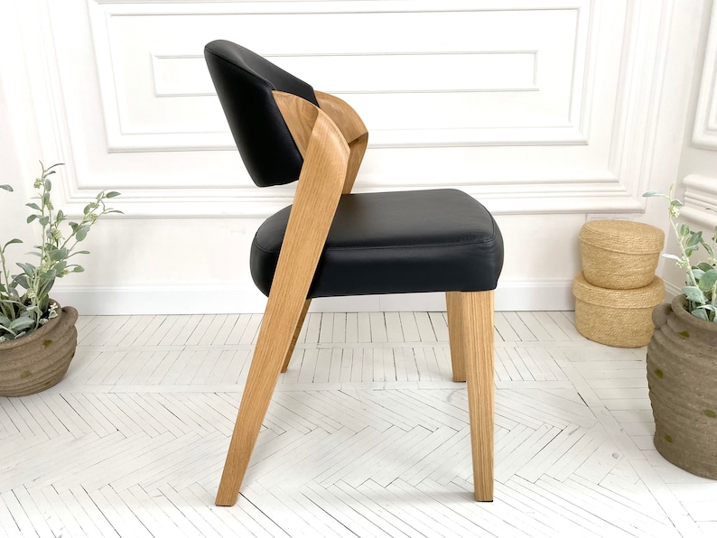 White Oak Dining Chair "ANDY" in Soft Black Leather, High Quality Wooden Dining Chairs, Custom Chair for Dining Table, Handcrafted Furniture image 5