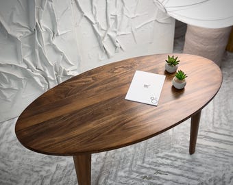 Oval Coffee Table, Solid Wood Ellipse Table for Living Room, Custom Coffee Tables, Oval Mid Century Table, Living Room Round Coffee Table