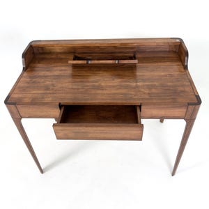 Minimalist Writing Desk with LED Light, Drawer and Wire Slot – Home Office Furniture, Mid Century Modern Workspaces Unique Design Desk Table