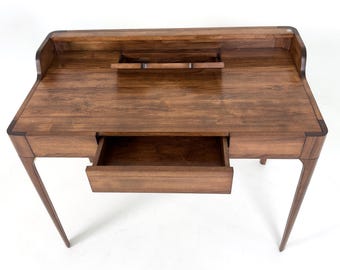 Minimalist Writing Desk with LED Light, Drawer and Wire Slot – Home Office Furniture, Mid Century Modern Workspaces Unique Design Desk Table
