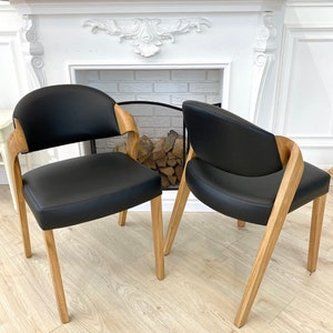 Unique handmade dining chairs made of solid oak and soft leather, chairs for dining room, desk chair, leather chairs, dine table and chair image 1