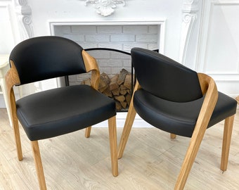 Unique handmade dining chairs made of solid oak and soft leather, chairs for dining room, desk chair, leather chairs, dine table and chair