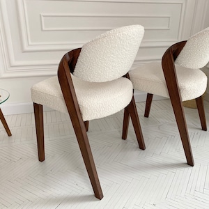 Contemporary Upholstered Dining Chairs, Fully Handcrafted Side Chairs, Boucle Dining chair Very comfortable chairs for prolonged sitting image 5