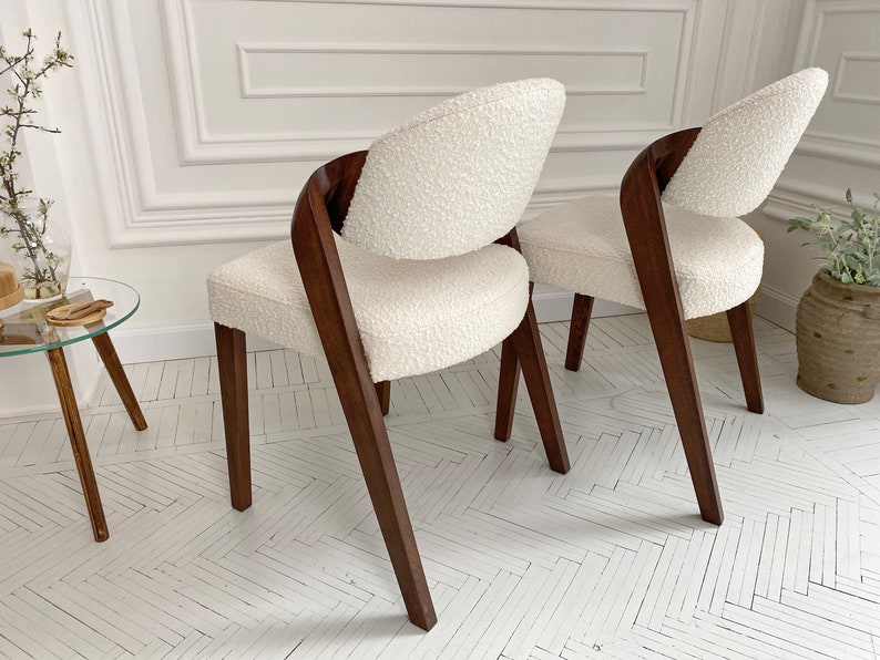 Contemporary Upholstered Dining Chairs, Fully Handcrafted Side Chairs, Boucle Dining chair Very comfortable chairs for prolonged sitting image 5