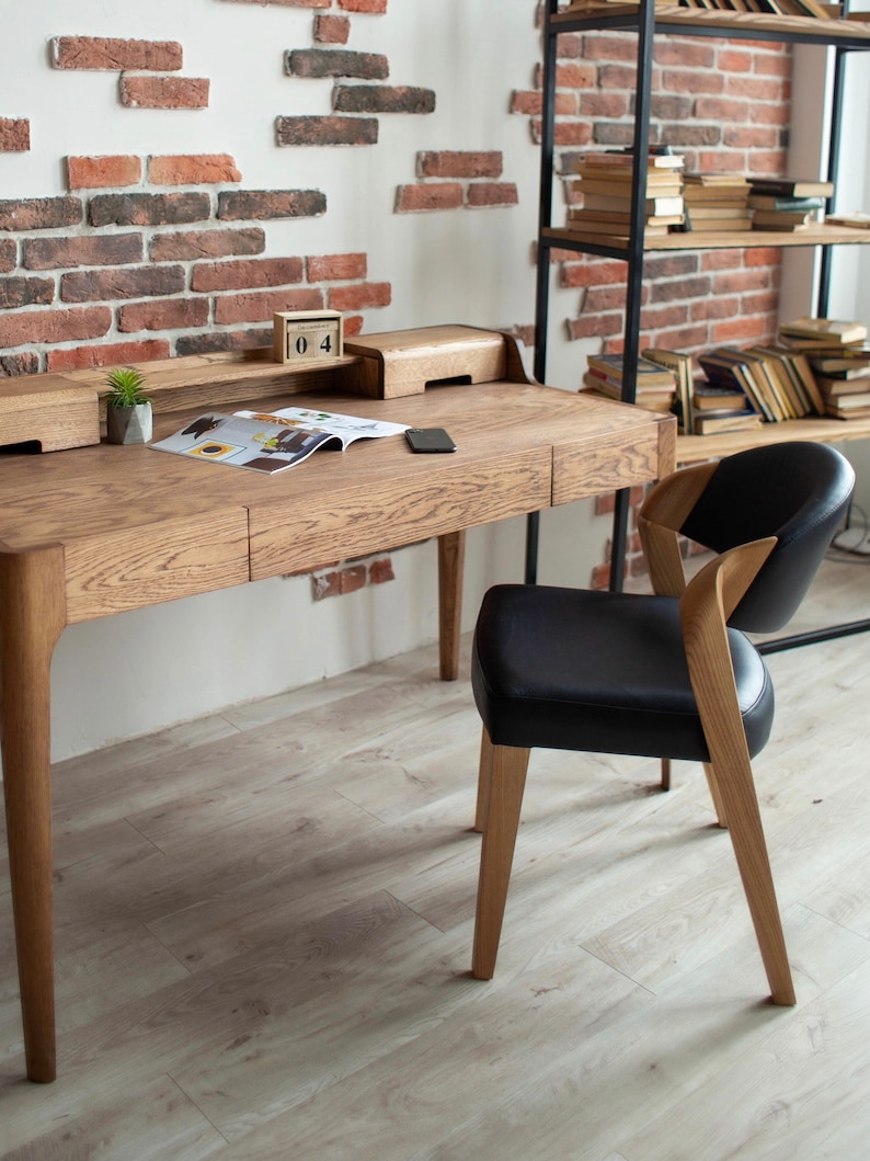 White Oak Dining Chair "ANDY" in Soft Black Leather, High Quality Wooden Dining Chairs, Custom Chair for Dining Table, Handcrafted Furniture image 4