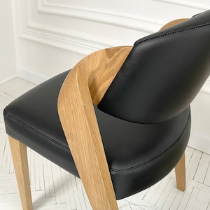 White Oak Dining Chair "ANDY" in Soft Black Leather, High Quality Wooden Dining Chairs, Custom Chair for Dining Table, Handcrafted Furniture image 1