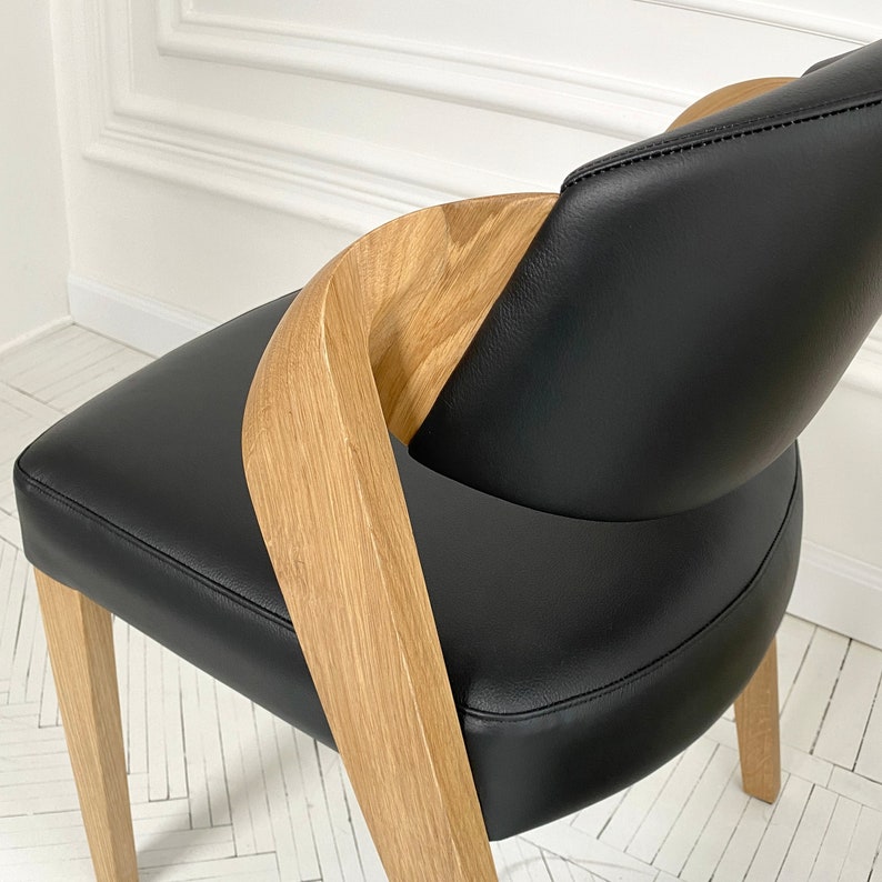 White Oak Dining Chair "ANDY" in Soft Black Leather, High Quality Wooden Dining Chairs, Custom Chair for Dining Table, Handcrafted Furniture image 1