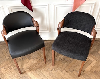 Elegant Dining Room Chairs Upholstered in Black Fabric/Leather, Mid-Century Chairs in Solid Wood, Handcrafted Side Chairs - Comfortable Seat