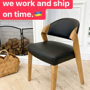 Unique handmade dining chairs made of solid oak and soft leather, chairs for dining room, desk chair, leather chairs, dine table and chair image 7