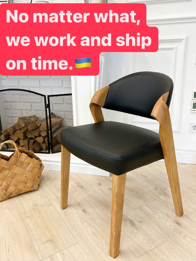 Unique handmade dining chairs made of solid oak and soft leather, chairs for dining room, desk chair, leather chairs, dine table and chair image 7